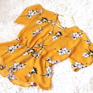Mustard Yellow Blouse Short Sleeve With Flowers